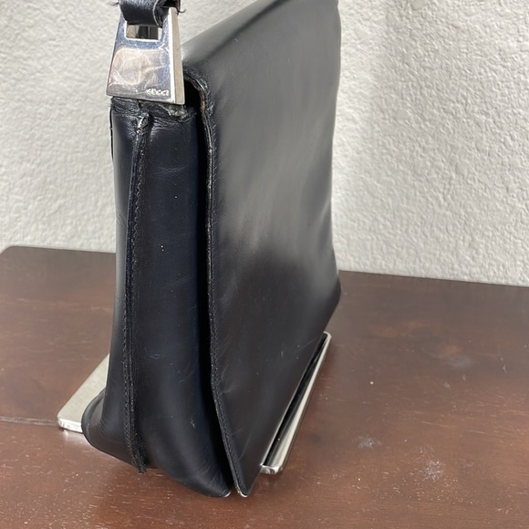 Vintage Gucci Structured Foldover Flap Shoulder Bag Black Leather Evening - Picture 3 of 16